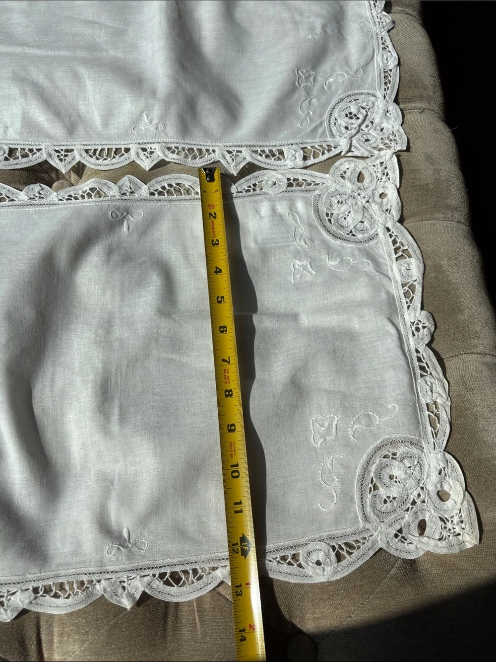 Battenburg, cotton and lace, placemats and napkins